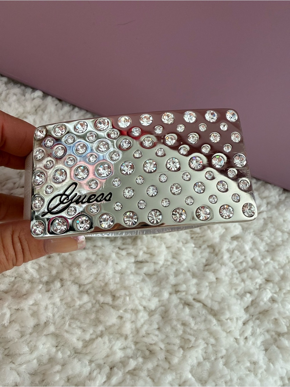 Guess Metallic Silver Rhinestone Embossed Buckle Belt Size M